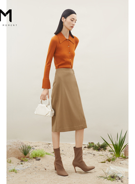 MM麦檬2022春新款一片式中长款高腰直筒半身裙5CC140301