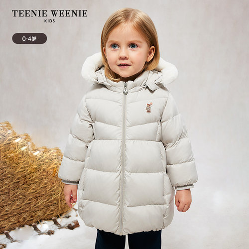 TeenieWeenie Kids小熊童装女宝可拆毛领中长款羽绒服T0JD244T59A