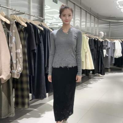 JNBY/江南布衣24秋新品半身裙H型蕾丝拼接5O9D13580