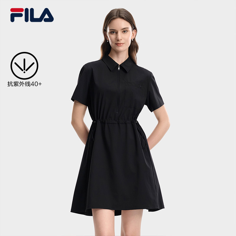 FILA 斐乐官方女梭织洋装26秋收腰短袖衬衫polo裙F11W633307F