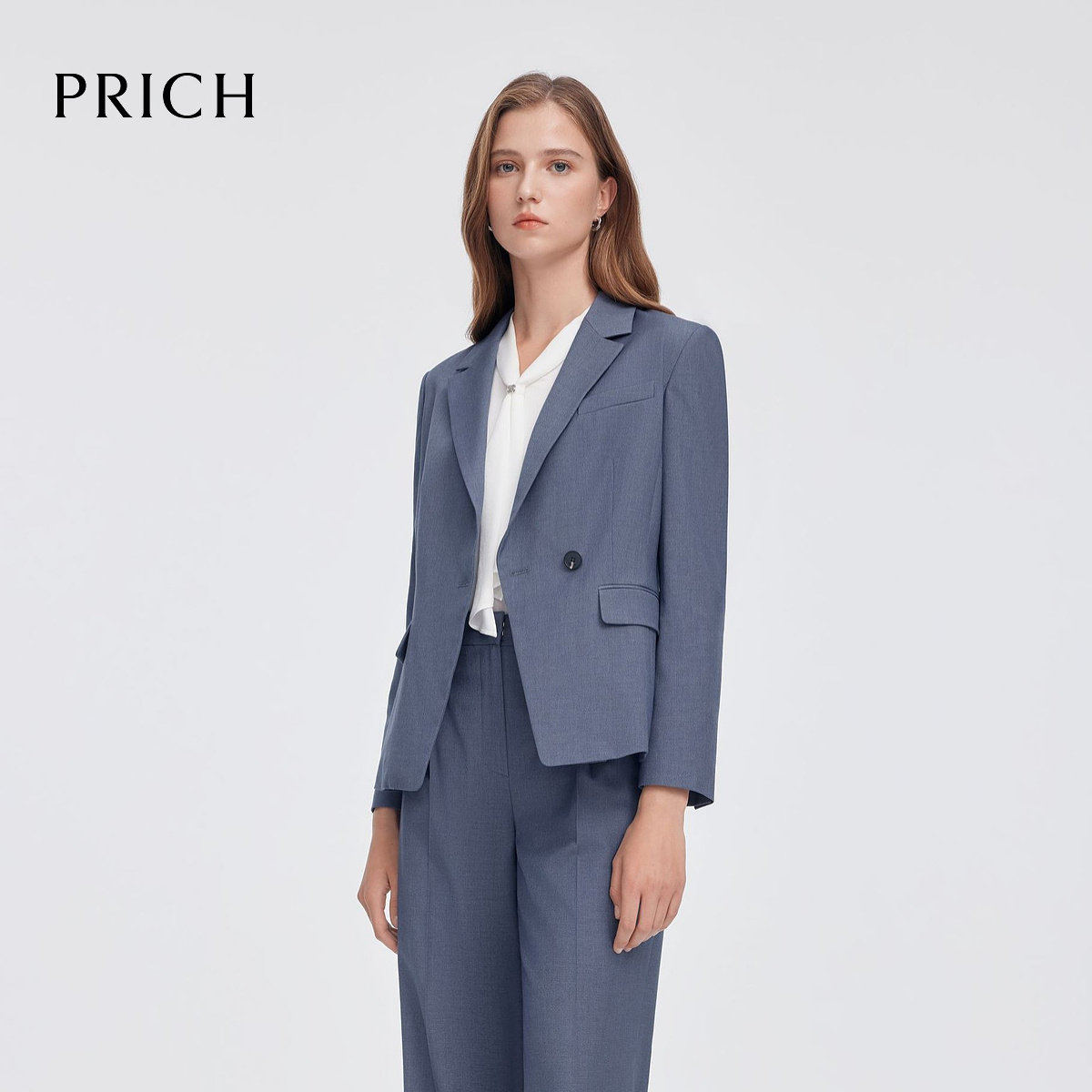 PRICH气质简约西装斜门襟长袖外套