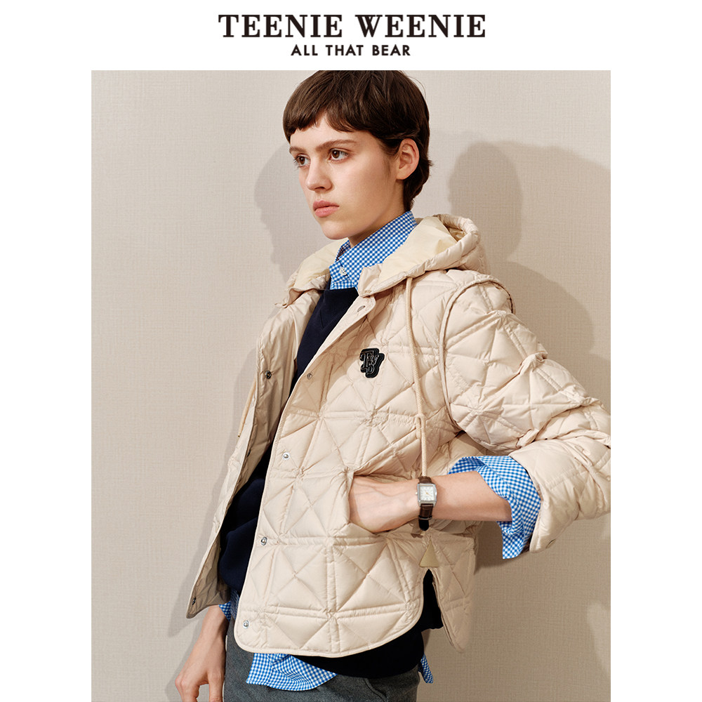 TeenieWeenie小熊短款连帽棉服外套轻薄通勤休闲上衣女