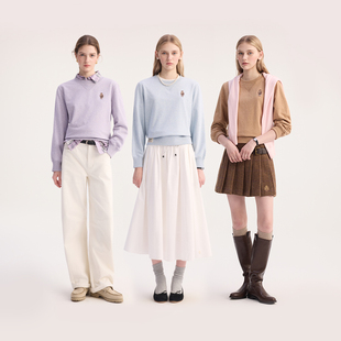 TeenieWeenie小熊女装卫衣2025年秋季简约休闲正肩款圆领卫衣