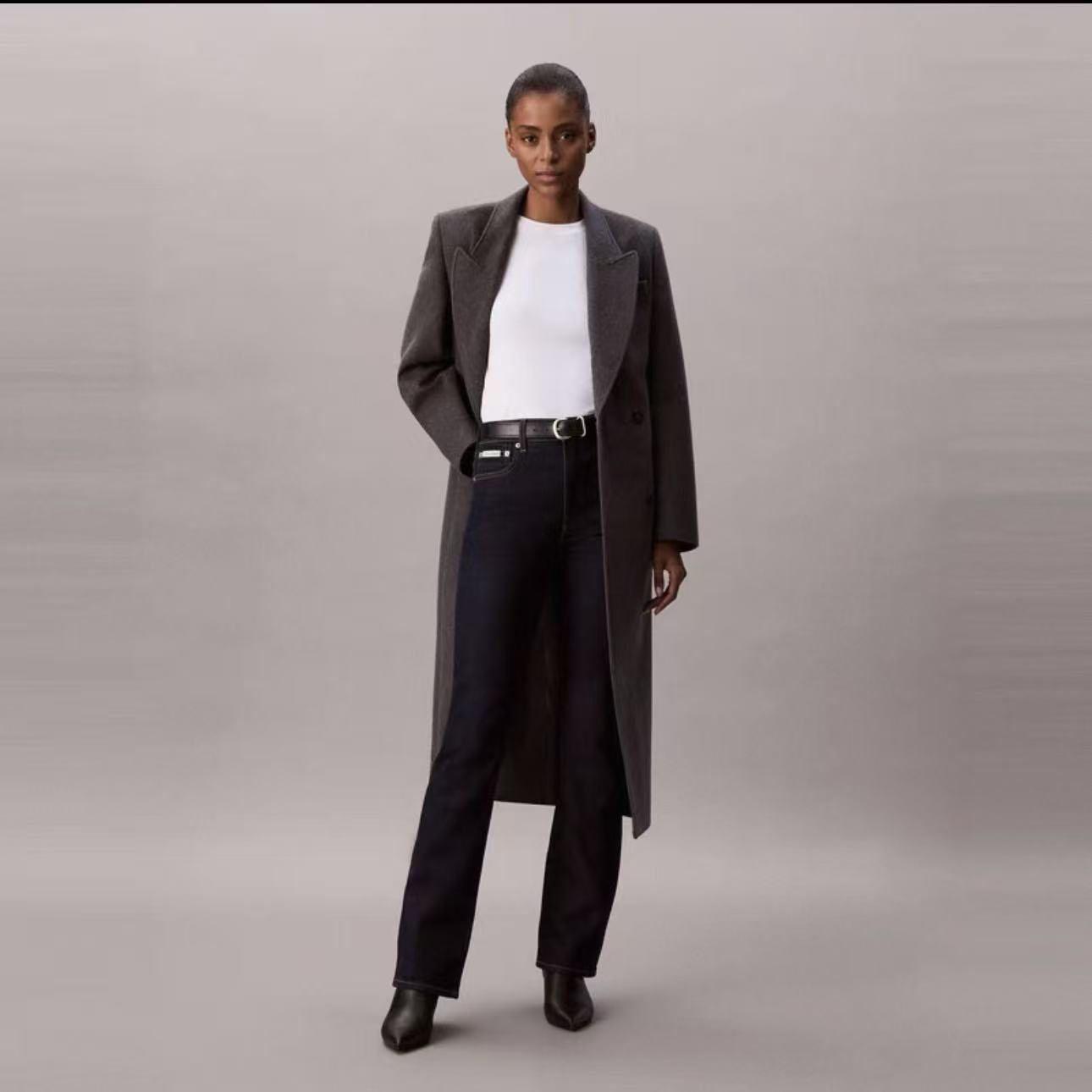 CK Jeans25秋冬新款女士覆古怀旧风原色高腰紧身显瘦微喇牛仔裤