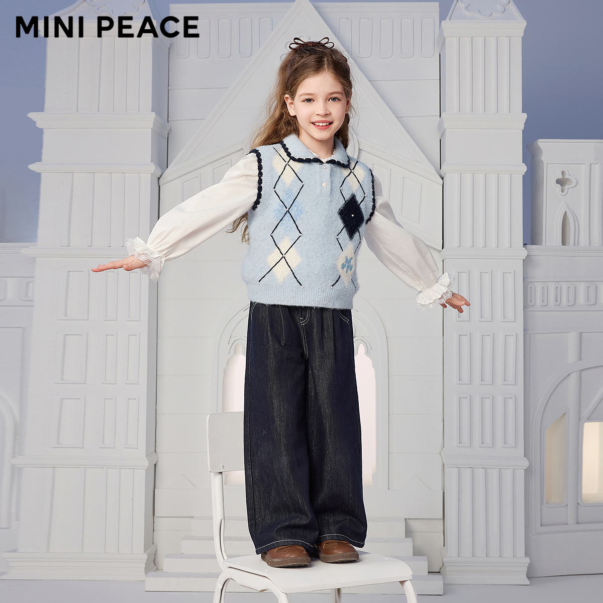 MINIPEACE太平鸟童装女童翻领毛衣背心秋季儿童马甲