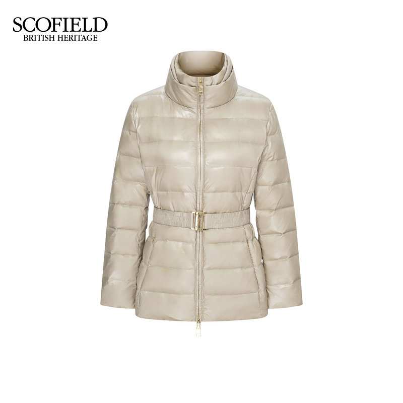 Scofield亮面羽绒服立领拼接