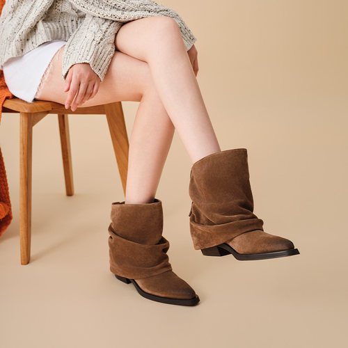 ASH女鞋LOREN珍皮尖头高跟堆堆裤靴女骑士靴西部靴子AP303L12007