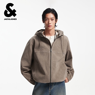 潮流百搭拉链连帽夹克休闲宽松皮衣外套男装 时尚 新款 杰克琼斯冬季