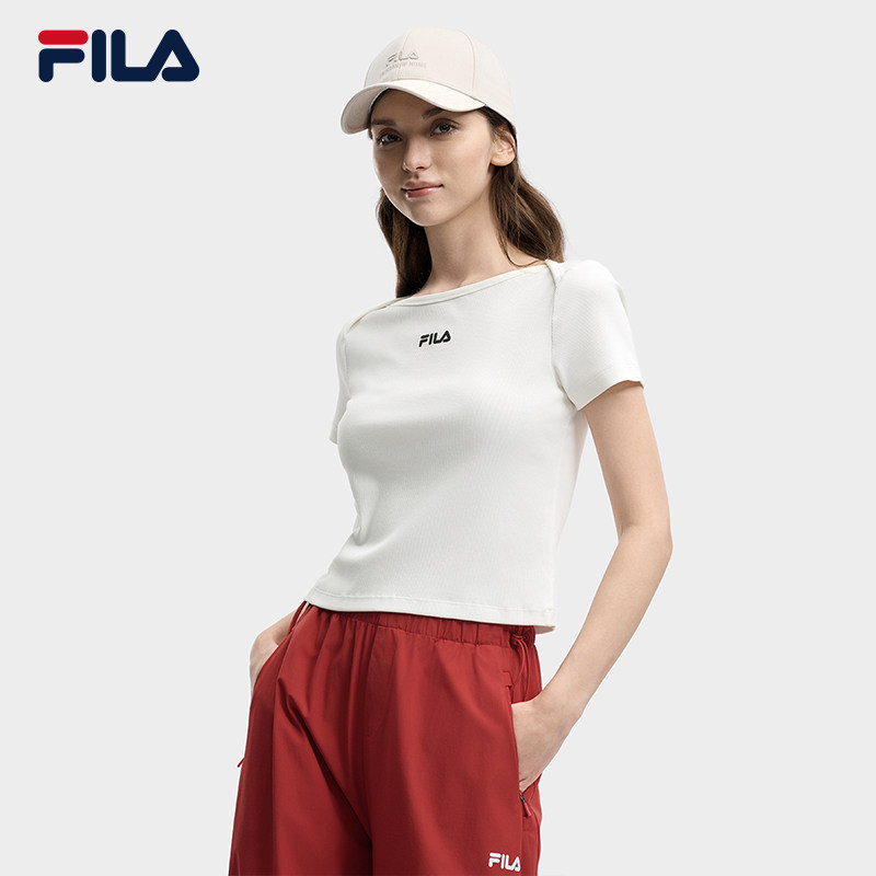 FILA 斐乐官方女子针织短袖衫2026夏季新款修身白T恤F11W639199A