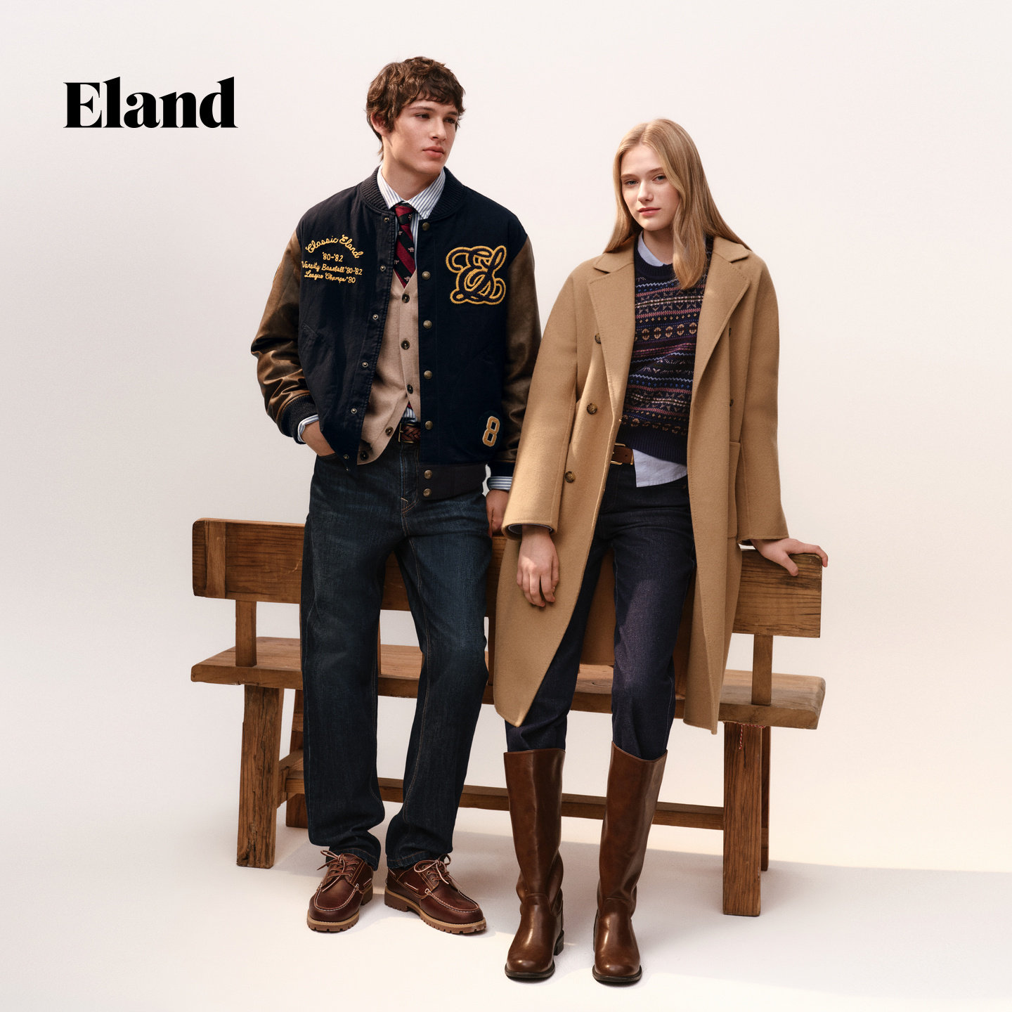 Eland棉衣学院风单排扣撞色外套2025冬季