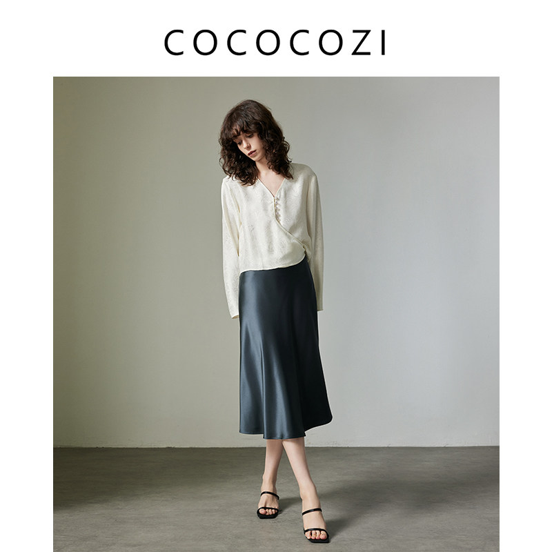 COCOCOZI气质白色时尚法式春秋夏上衣女衬衫242co002cs图片