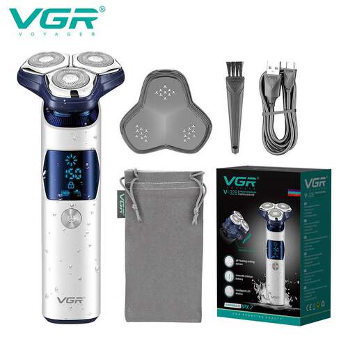 VGR跨境新款男士刮胡子液晶数显IPX7水洗三头浮动电动剃须刀V-328
