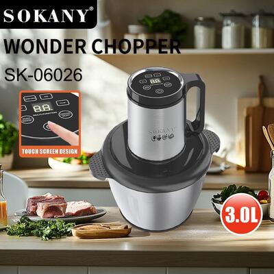 外贸SOKANY06026绞肉机家用3L不锈钢搅拌机碎肉切菜触屏料理机