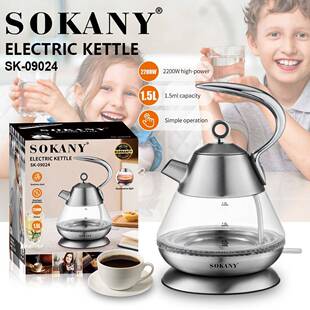 出口SOKANY09024水壶1.5L烧水壶不锈钢玻璃水壶ELECTRIC KETTLE