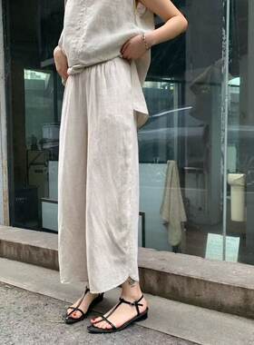 天丝亚麻花苞2026裤女筒裤休闲新款宽松显瘦九分薄款高腰亚麻裤子