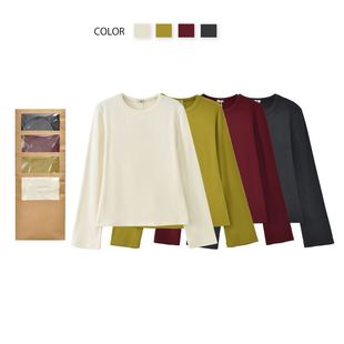 休闲长袖 秋冬纯色百搭圆领T恤女款 上衣 打底上衣2025新款 egg喇叭袖