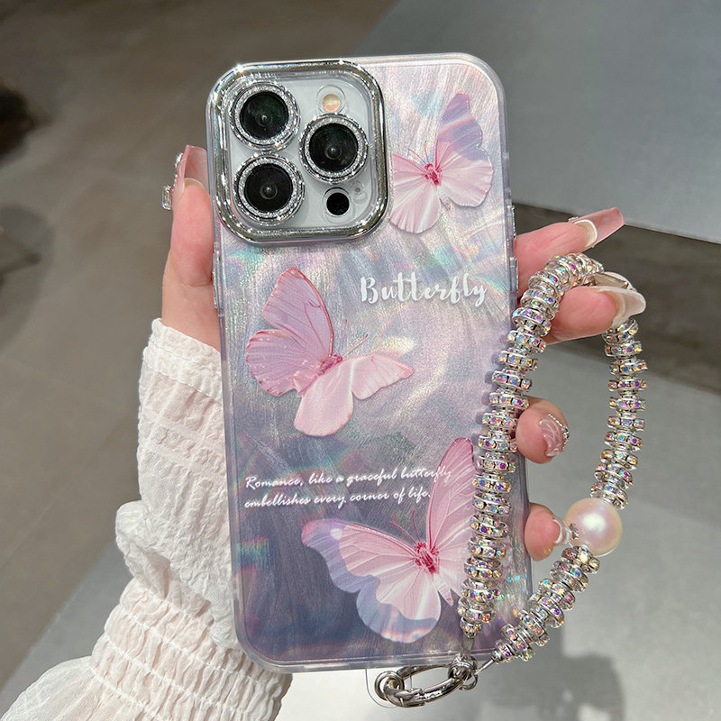 晕染渐变适用苹果15promax手机壳2026新款iphone16蝴蝶带手链13镜头全包14防摔12硅胶高级女款plus保护套15PM