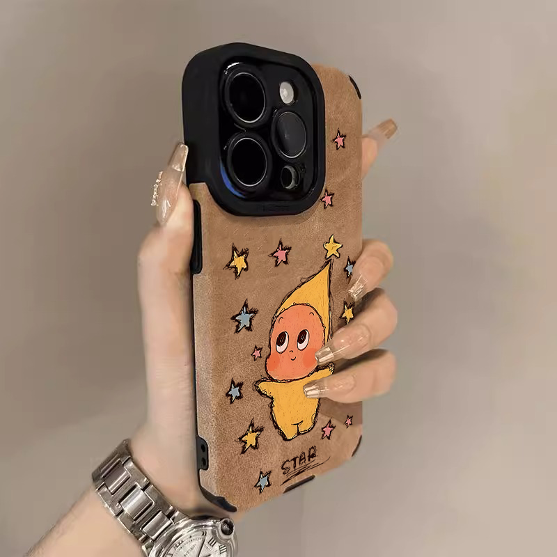 翻毛皮适用苹果17手机壳新款iphone16promax超火卡通星星人15Pro秋冬高级感14plus女保护套13全包镜头12套air
