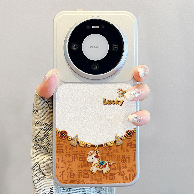 百福小马适用华为mate80手机壳2026新款pura70pro马年promax撞色小羊皮mate60pro文字p80软硅胶套m70pro+防摔