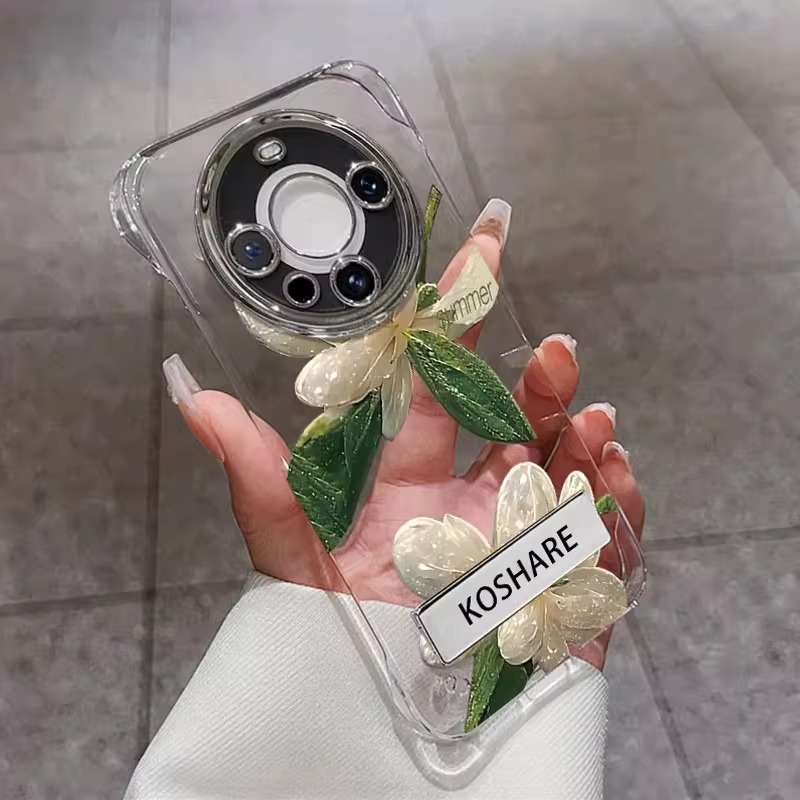 超薄无边框水晶花适用华为mate70pro手机壳新女款mate60pro+带支架50散热40全包防摔pura70创意硅胶nova14套