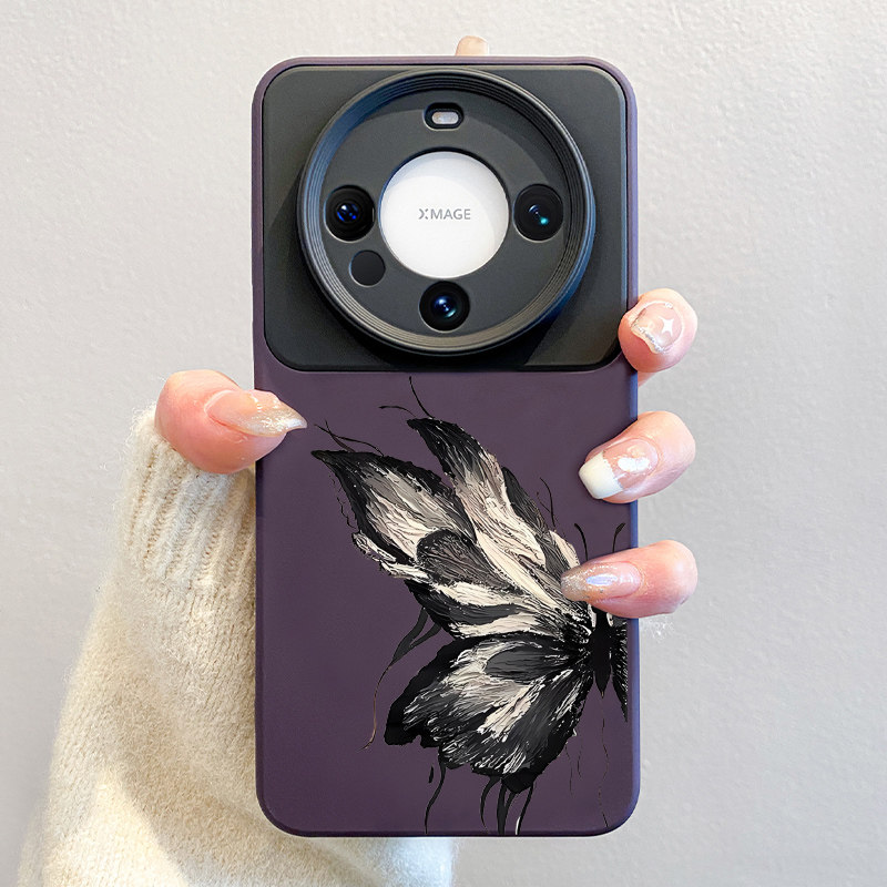 油画蝴蝶适用华为mate60pro手机壳mate50小众高级感不撞款m40pro全包镜头防摔mate30女款液态硅胶60pro+软壳