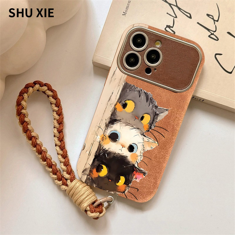秋冬新款适用苹果16手机壳翻毛皮16promax高级感棕色iphone15卡通女款14plus挂绳13全包防摔软壳11可爱猫12套