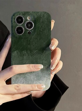 绿色油画适用苹果16手机壳iphone15promax新款菲林壳14plus小众高级感13pro全包镜头12女保护套11个性不撞款