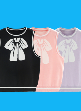 女童马甲秋冬新款粉色毛衣黑色紫色坎肩大童女宝儿童针织毛线背心