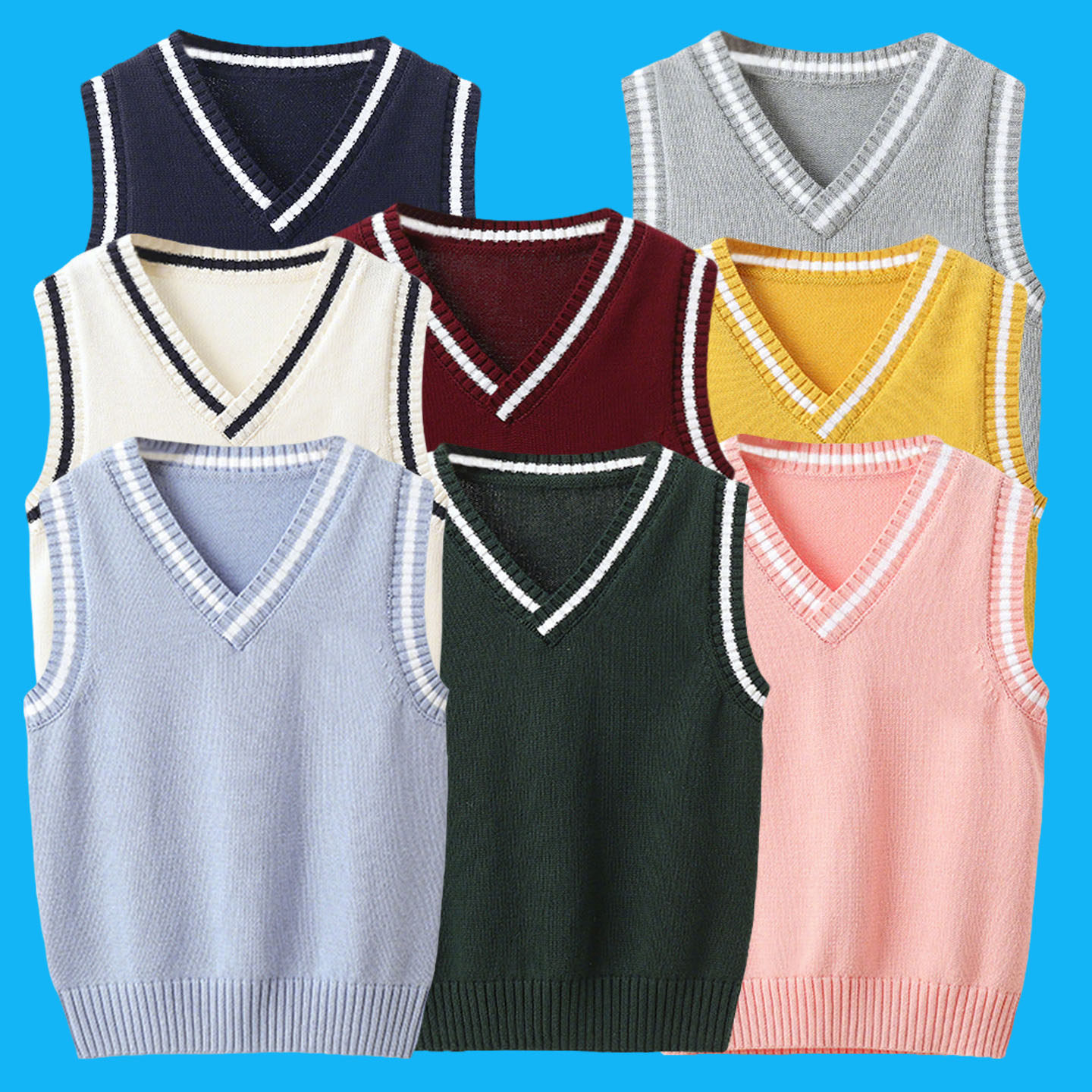 儿童针织背心学院风毛衣男童保暖外套男孩春秋新款外穿女童棉马甲