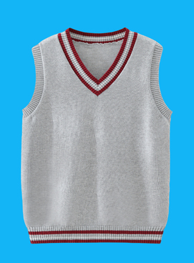 儿童灰色马甲春秋女童毛线背心小学生学院风针织衫男童校服毛背心