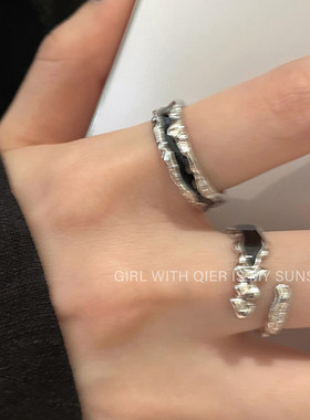 黑色甜酷开口戒指女小众