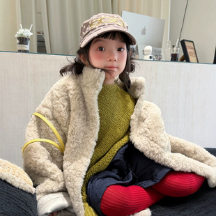 儿童大衣冬季女童韩版中长款皮毛一体儿童加厚保暖羊羔毛毛外套