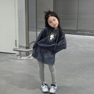 女童套装2025秋装儿童卡通休闲卫衣中小童假两件格子围裙打底裤