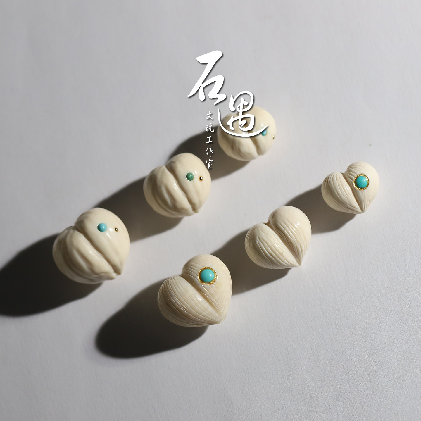 天然保真猛犸牙雕屁桃爱心个性手串文玩配饰圆珠锁骨链屁桃心提溜