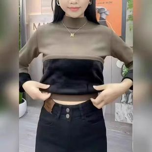 保暖內衣女秋冬季 大碼 新款 修身 洋氣純色上衣 長袖 銀狐絨加厚打底衫