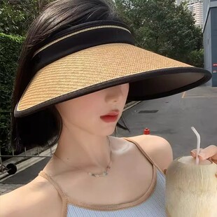 大帽檐夏季 防紫外线空顶防晒帽女太阳帽子遮阳草帽遮脸可折叠沙滩