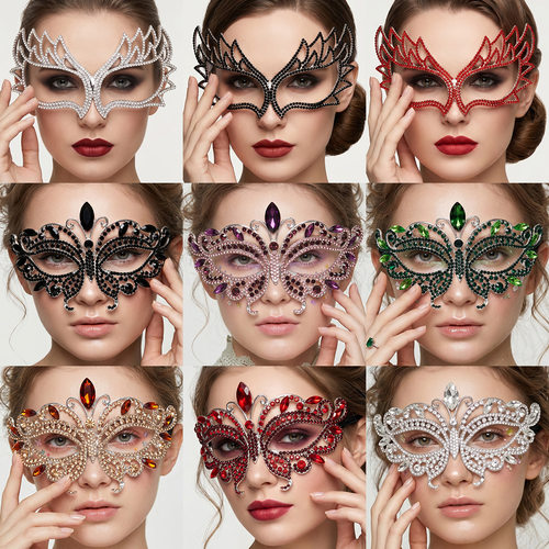 Luxury alloy diamond studded half face mask高级感面具