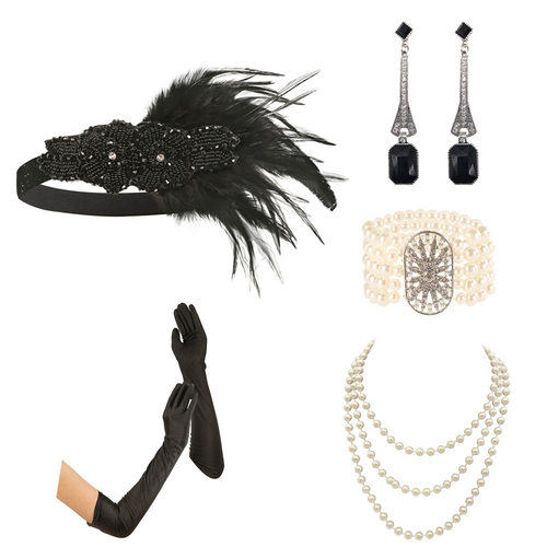 1980s Black Hairband Makeup Ball Party Accessories Set