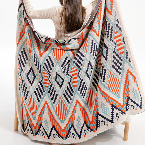 Bohemian style sofa blanket, knitted blanket流苏午睡毯子