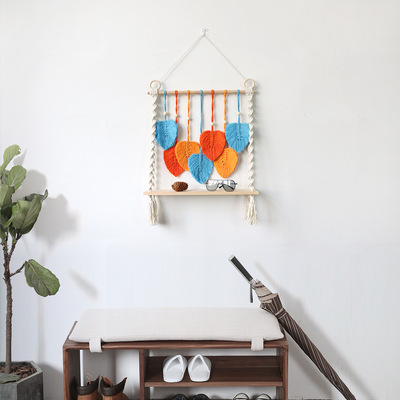 Nordic style wall decoration shelf, hand woven leaf tapestry