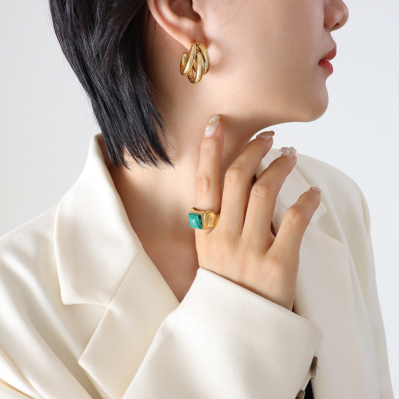Ins wind titanium steel gold-plated earrings圆管钛钢镀金耳环
