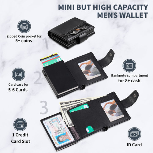 Genuine leather men's wallet aluminum alloy card box