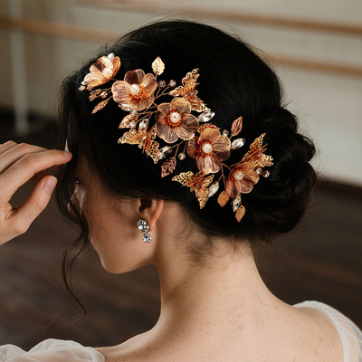 Bridal accessories luxury gold wire petal hair headband发带