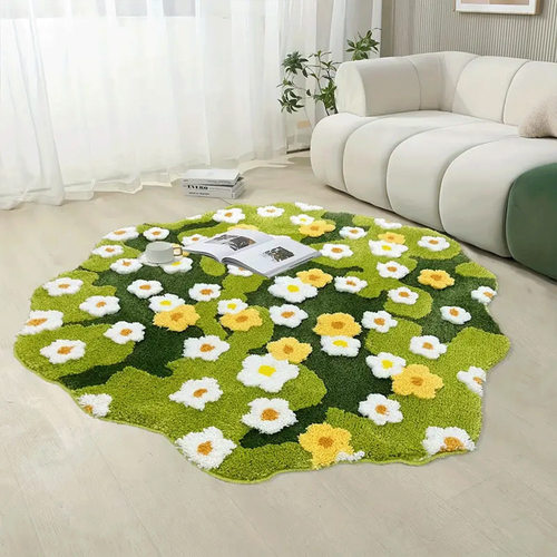 Bedroom carpet, moss flower plush floor mat, coffee table ma