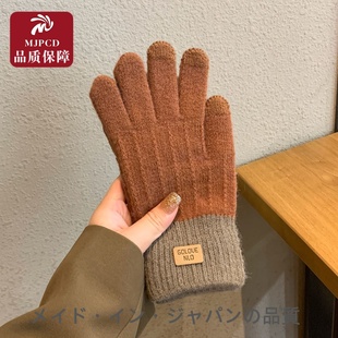 MJPCD羊绒手套 2025冬季加绒加厚防寒骑行触控屏幕针织保暖毛线女