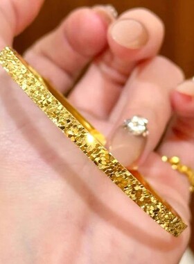 黄金色三面爆闪沙金碎冰冰素圈手镯手链手环高级感夸张不掉色女生