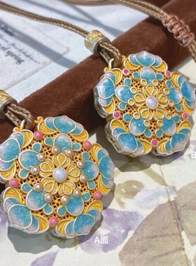 新中式锦鲤花朵珐琅描金毛衣链长款项链女吊坠配饰锁骨链女士饰品