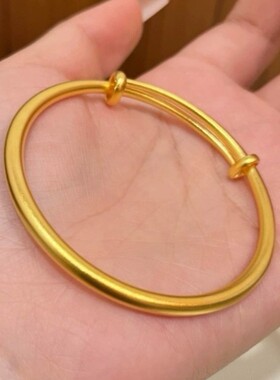 黄金色古法哑光素圈推拉实心镯子可调节手镯女轻奢高级感手饰手环