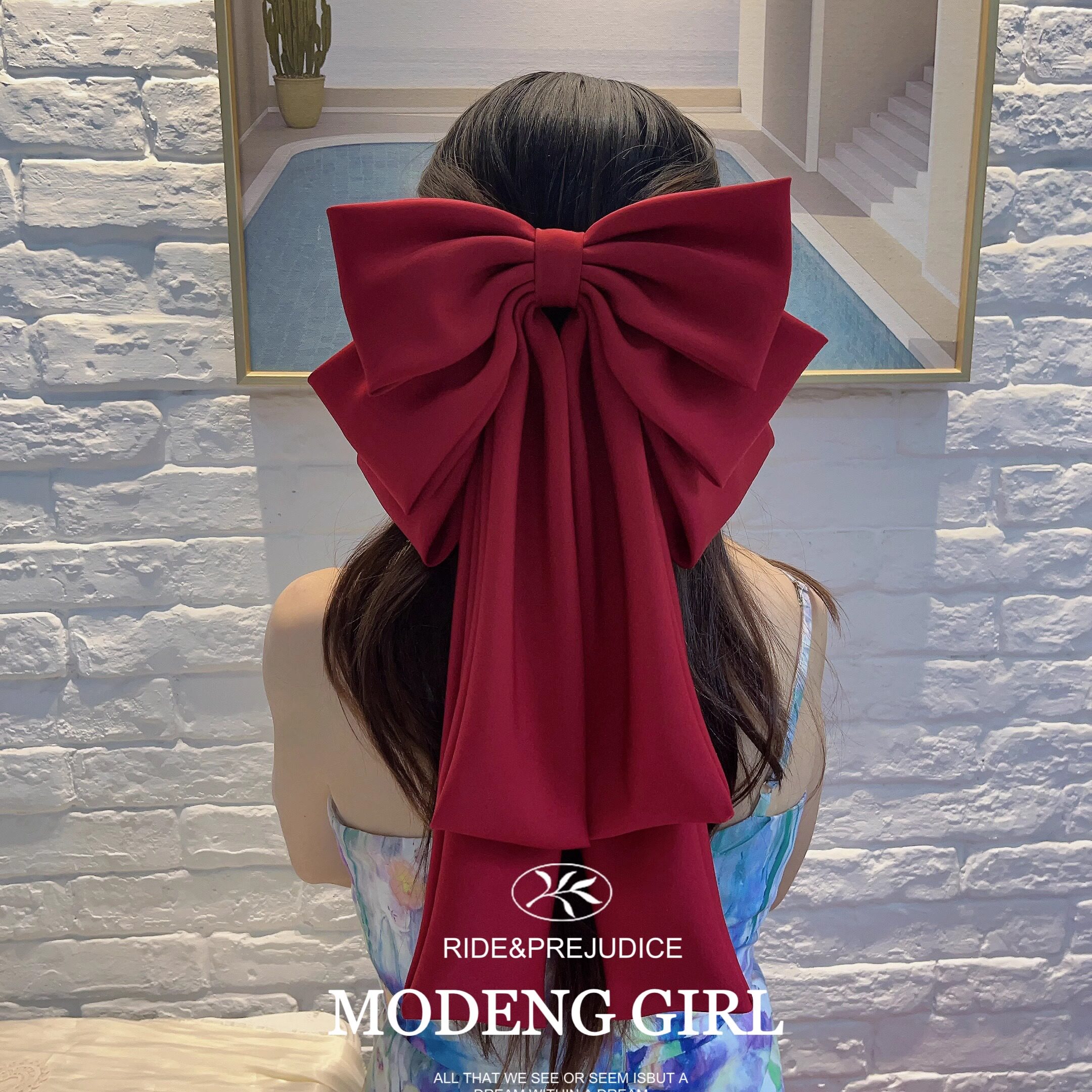 重工款双飘带纯色六层蝴蝶结发夹