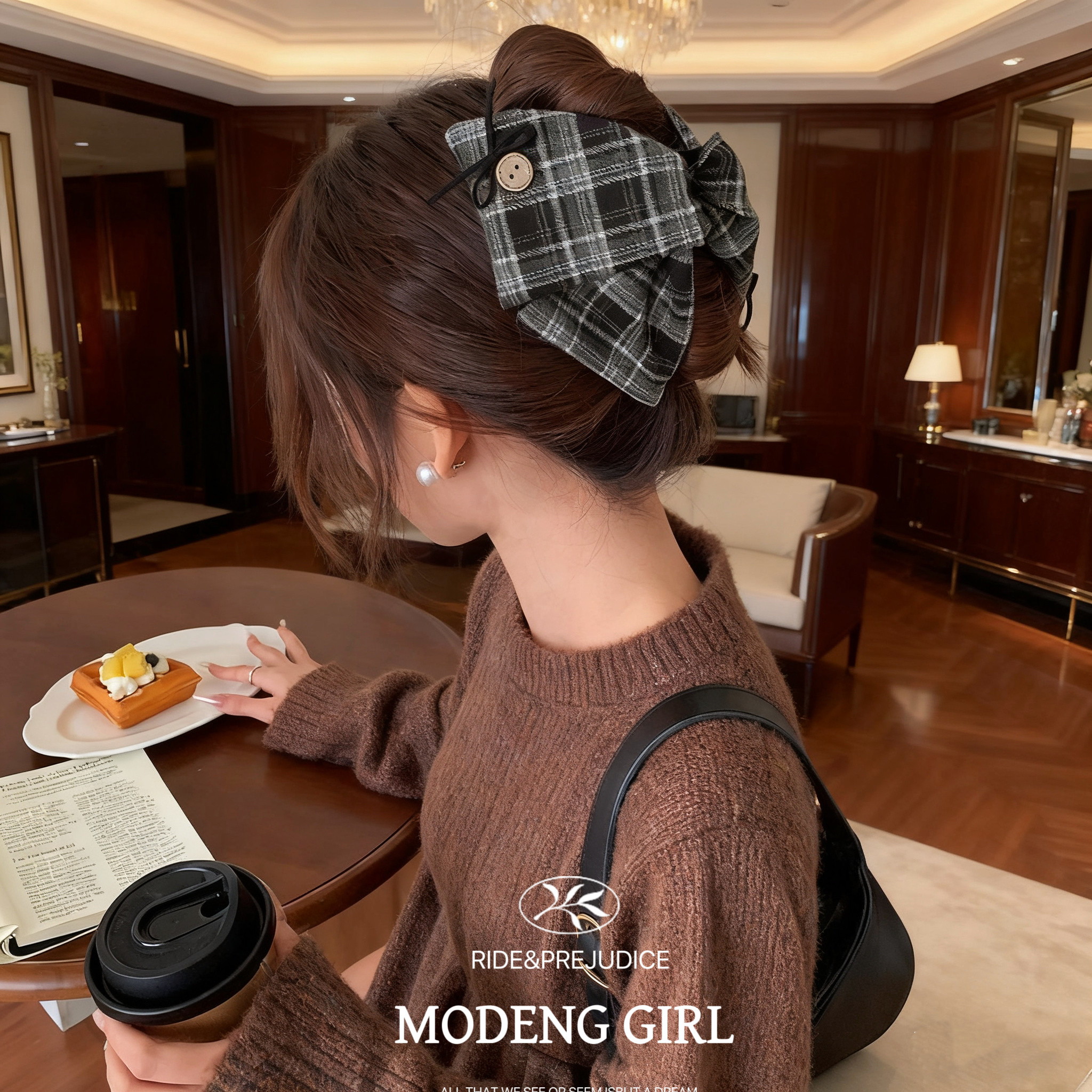 2025新款学院风韩系格纹三角抓夹女复古发夹后脑勺盘发鲨鱼夹